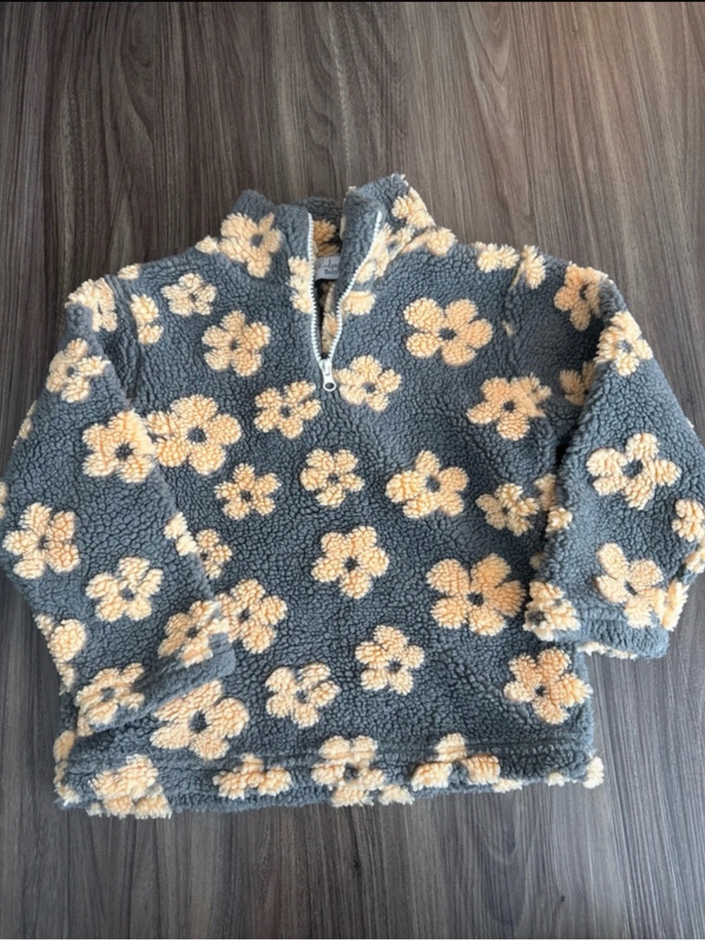 Girls size 5/6T Gray & Peach Floral Sherpa Quarter-Zip Pullover by Hudson Baby